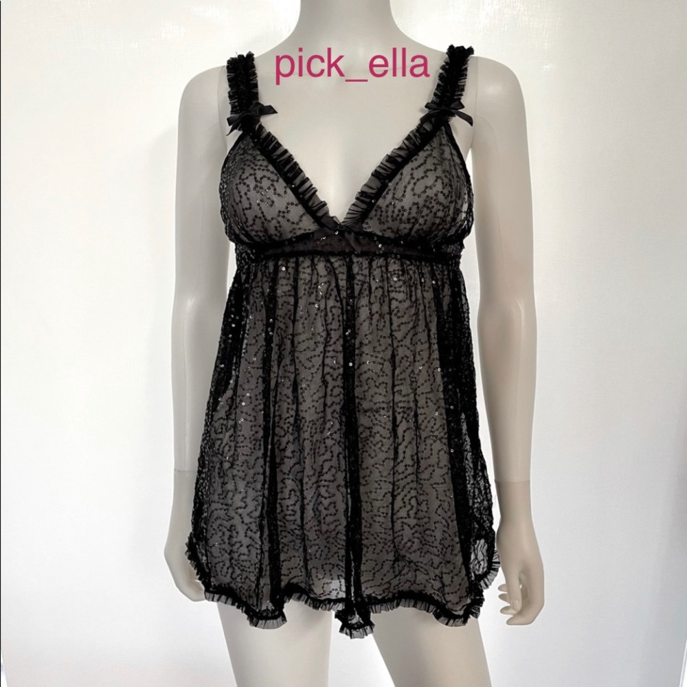 M VS Victoria’s Secret Sexy Little Things black sequins shimmer Babydoll slip